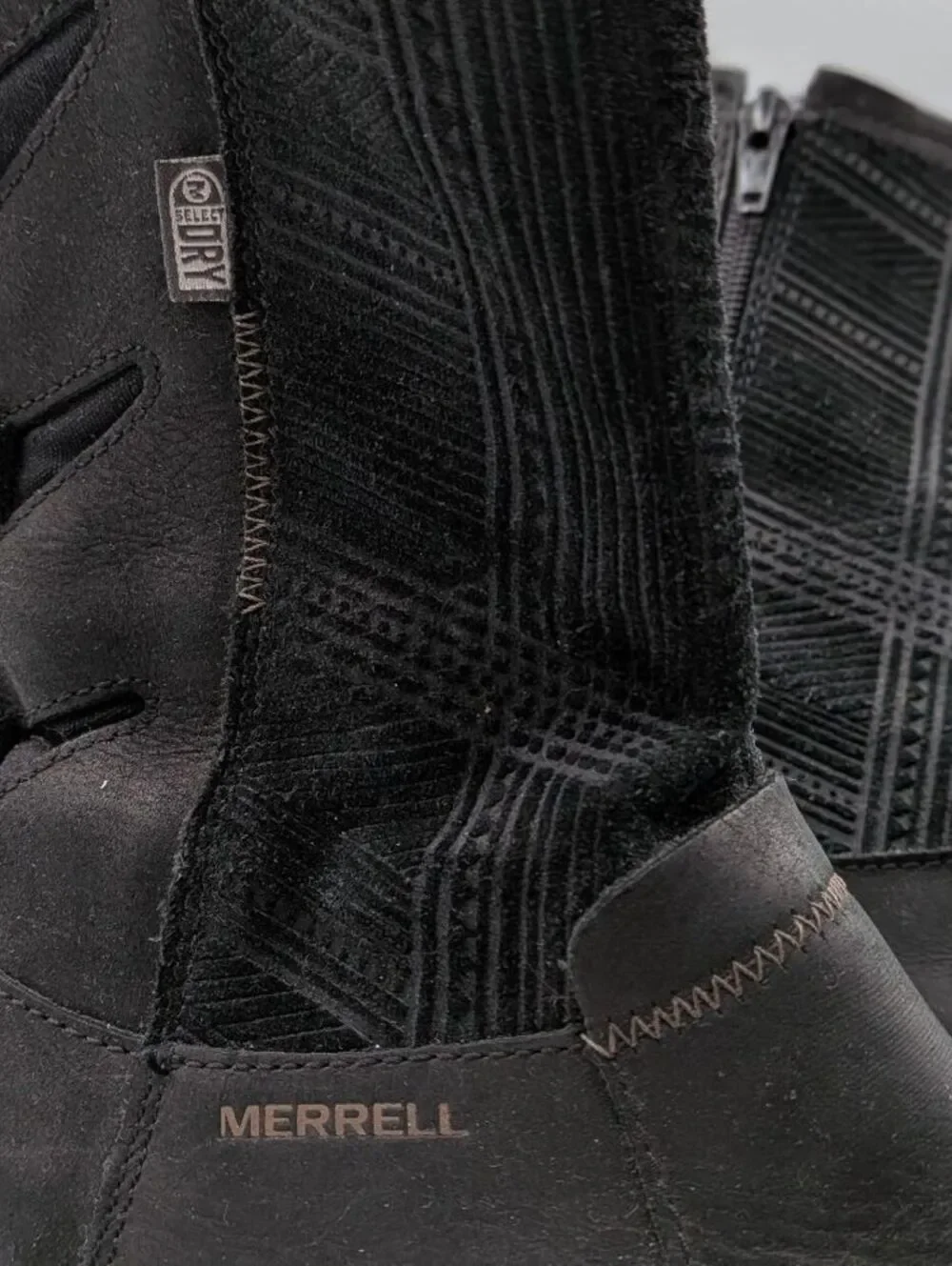 Merrell Size 8.5 $150 Black Leather Ashland Vee Mid Calf Waterproof Winter Boots